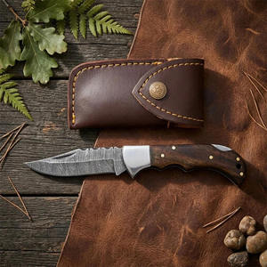 Couteau de chasse en acier Damas à pointe tombante avec manche en bois, lame droite de 0,6 mm d'épaisseur, lame tranchante, couteaux de poche Damas - Product Image 5