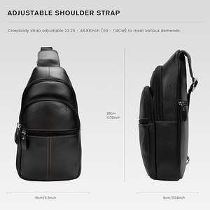Genuine Leather Black <b>Sling</b> Chest Bag for Women Large Capacity Crossbody Bag with Double Pockets Practical Lined Compartments - Product Image 6