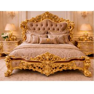 Juego de Dormitorio Princesa de Lujo, Tallado a Mano, Estilo Maharaja Real, Cama de Madera de Teca Tamaño Completo, Tallado en Oro, Personalizable, Dormitorio Moderno - Product Image 1