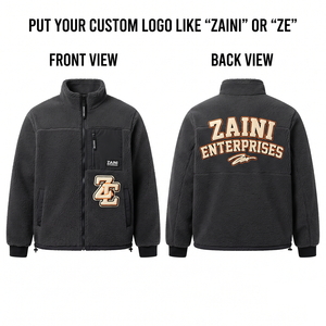 Premium 320 GSM Charcoal Sherpa Polar Fleece <b>Jacket</b> Black Woven Panels Custom Chenille Embroidered Logo Winter - Product Image 1