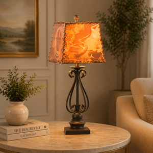 Lámpara de Mesa de Metal Forjado Estilo Western, Diseño Rústico <span class=keywords><strong>Vaquero</strong></span>, Base Hecha a Mano, Iluminación Decorativa para <span class=keywords><strong>el</strong></span> Hogar - Product Image 1