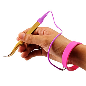 Pince à cils en acier inoxydable de haute qualité avec protège-poignet en caoutchouc, pointe fine, pour application d'extensions de cils en salon de beauté - Product Image 5