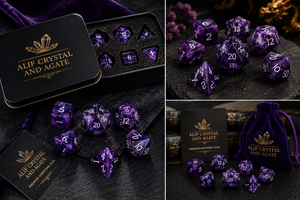 Ensemble de dés de jeu de rôle en améthyste naturelle faits à la main de luxe, collection de dés polyédriques avec boîte de rangement premium pour jeux de table - Product Image 2