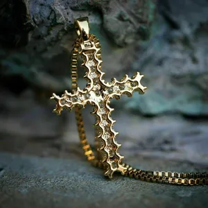 <b>Solid</b> 14K Yellow <b>Gold</b> Moissanite Cross Wedding <b>Pendant</b> 2 CT Excellent Round Cut Luxury Necklace - Product Image 3