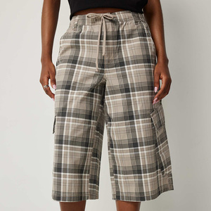 Pantalones Cortos Cargo de Algodón 100% Personalizados OEM para Mujer, de Cintura Alta, Transpirables, Ecológicos, de Secado Rápido, Lavado Oscuro, con Botones, Casuales, Lisos - Product Image 1