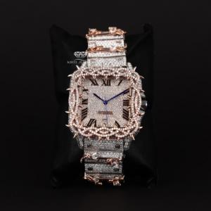 Reloj de Lujo para Hombre con Diamantes de Moissanita, Bisel con Espigas, Esfera Romana, Tono Rosa, Estilo Hip Hop, Diseño de Espinas - Product Image 1