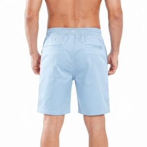 Shorts décontractés en coton bleu ciel pour homme, taille élastique avec cordon de serrage, couleur unie, été, plage, streetwear, logo personnalisé - Product Image 2