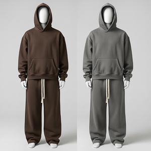 High Quality Winter Casual Fleece Sweatshirts and Sweatpants Tracksuits Set Custom 2 in 1 Solid Printed Regular Fit <b>Men</b> - Product Image 6