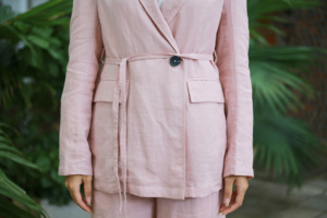 Blazers personnalisés de haute qualité pour femmes 100% Tissu Ramie Design naturel à la mode Respirant Slouch Tie Front Flap Side - Product Image 6