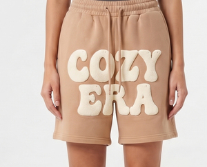 Pantalones Cortos Deportivos de Felpa con Cordón en la Cintura y Estampado para Mujer, 100% Algodón, Corte Holgado, 380 Gsm - Product Image 3