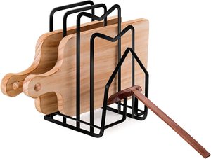 Support de rangement multifonctionnel noir pour couvercles de casseroles, ustensiles de cuisine et planches à découper - Product Image 1