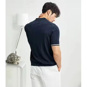 Polo de alta calidad para hombre, azul y blanco, con cremallera, corte ajustado, manga corta, diseño deportivo, moderno, informal, para verano. - Product Image 5