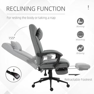Sedia da Ufficio Ergonomica Reclinabile Executive con Supporto Lombare, Poggiapiedi e Poggiatesta, Finitura Grigio Chiaro (Base in Nylon Certificata BIFMA, PU) - Product Image 5