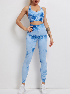 High Quality <b>Tie</b> <b>Dye</b> Sublimation Print 2-Piece Gym Wear for Yoga Fitness & Running Solid Pattern Fitness Suit In Low MOQ - Product Image 4