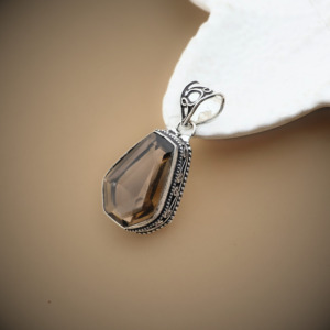 จี้ควอตซ์สโมคกี้เคลือบเงิน – พลอยสีน้ำตาลเจียระไน – สร้อยคอสไตล์วินเทจ - Product Image 5