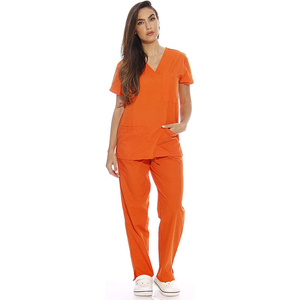 Ensemble de blouses et pantalons de travail pour femmes, col en V, orange, coton et polyester, style jogger, uniforme d'hôpital, vêtements de travail pour infirmières - Product Image 1