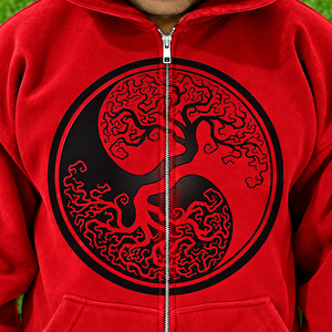 Sudadera con capucha roja de terciopelo para hombre, estilo urbano, diseño personalizado estampado, corte regular, para otoño. - Product Image 4