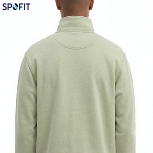 New Autumn Men's Solid Terry Quarter-<b>Zip</b> Stand Collar Embroidered 100% Cotton Oversized Breathable Casual Sportswear Pullover - Product Image 3