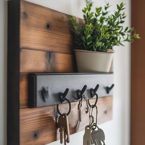 Porte-clés mural en métal sur base en bois personnalisable, support mural pour clés et accroche-vêtements, directement du fabricant en Inde - Product Image 1