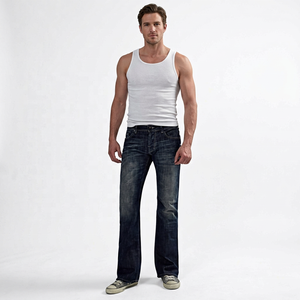 Men's Stonewashed <b>Boot</b> Cut Denim Jeans Mid Waist Regular Fit Cotton Casual Streetwear Breathable Waterproof Autumn Wear - Product Image 1
