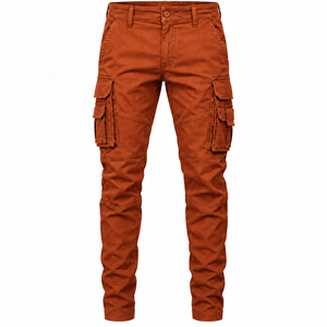 Button Fly Stylish <b>Cuffed</b> Design Casual Straight Pattern Mid Waist Men's Comfortable Lightweight <b>Cargo</b> <b>Pants</b> Breathable Fabric - Product Image 4