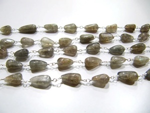 Natural Labradorite Plain Drop 5x10mm Wire Wrapped Beaded <b>Rosary</b> Chain - Product Image 1