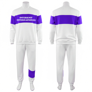 Ensemble de survêtement sportif Interknit International pour homme, rouge, avec fermeture éclair intégrale, bandes blanches et poches latérales, idéal pour l'automne - Product Image 6