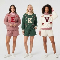 Ensemble de 2 pièces pour femmes, sweat-shirt à col montant personnalisé pour Noël et short, lettres initiales personnalisées brodées