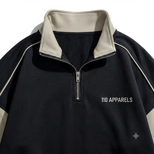 Custom Logo Mens Heavyweight Fleece Quarter <b>Zip</b> <b>Hooded</b> Pullover Sweatshirt 100% Cotton Retro Color Block Oversized Dropshoulder - Product Image 5