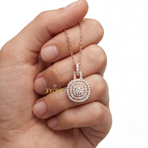 Colgante de Diamante Cultivado en Laboratorio con Halo Chapado en Oro Rosa, Plata de Ley, Elegante y Lujoso, Joyería Fina Certificada - Product Image 4