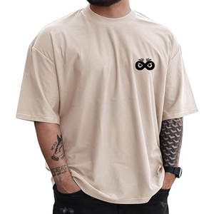 เสื้อยืดโอเวอร์ไซส์พิมพ์โลโก้เล็กๆ สำหรับผู้ชาย ผ้าฝ้ายออร์แกนิค 100% ระบายอากาศได้ดี ทรงหลวม คลาสสิก ไหล่ตก - Product Image 1