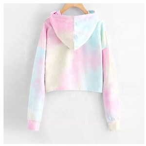Sweat à capuche court sexy personnalisé en gros pour femmes pull à manches longues avec capuche technique tie-dye - Product Image 4