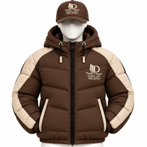 OARH INT INDUSTRY เสื้อแจ็คเก็ตบุนวมมีฮู้ดสำหรับผู้ชาย สีน้ำตาลเข้ม กันลม ซิปหนา สีน้ำตาลเบจสำหรับฤดูหนาว - Product Image 1