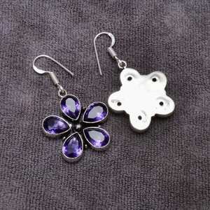 Boucles d'oreilles fleur en améthyste faites à la main, argent sterling 925, bijoux en pierres précieuses, pierre naturelle violette, boucles d'oreilles pour femmes, cadeau - Product Image 2