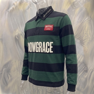 เสื้อเบสบอลแขนยาวลายทาง Snowgrace ปักโลโก้ คอปกพับได้ ทรงปกติ เสื้อผ้าผู้ชาย - Product Image 4