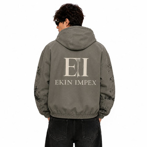 เสื้อฮู้ดซิปแบบวินเทจทรงโอเวอร์ไซส์สำหรับผู้ชาย สไตล์สตรีทแวร์ - Product Image 2