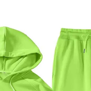 ชุดวอร์มสีเขียวมะนาวแบบ unisex เสื้อฮู้ดและกางเกงขายาว ชุดลำลองสีพื้น แขนยาว มีเชือกผูกเอว เหมาะสำหรับผู้ใหญ่ - Product Image 3