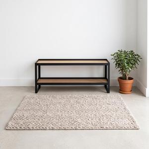 Tapis d'intérieur moderne minimaliste texturé en laine unie crème beige tissé à la main, antidérapant, à poils moyens - Product Image 2