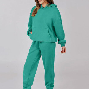 Survêtement à capuche de couleur unie, manches longues, taille élastique, coupe ample, décontracté, pour l'automne - Product Image 4