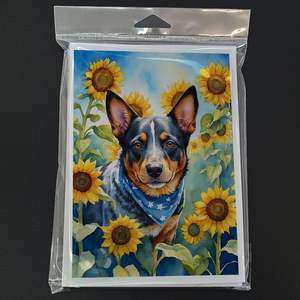 Chien de bétail australien lunatique en tournesols Pack 8 cartes vierges A7 avec enveloppes Collection de cartes de voeux de taille 5x7 - Product Image 3
