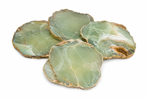 Natural Green Agate Stone Carving <b>Coaster</b> with <b>Gold</b> Trim Polished Finish for Home Decor Gift - Product Image 3