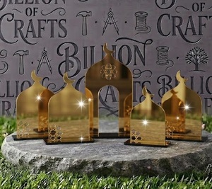 Placa Decorativa Rectangular de Acrílico con Espejo Dorado y Silueta de Mezquita Islámica para Decoración de Fiestas de Ramadán y Eid - Product Image 4