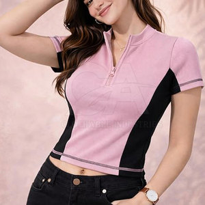 Camiseta Corta Sexy para Mujer con Cierre, Ajustada y Acanalada, Top Corto con Cremallera de Manga Corta, Camiseta Casual a la Moda en Talla Adulta - Product Image 5