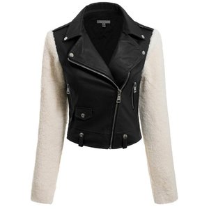 Veste de motard en simili cuir pour femme KEVEN IMPEX, imperméable, coupe-vent, doublée en sherpa, fermeture éclair, col montant, printemps-hiver - Product Image 4