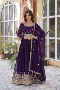 Últimos Vestidos Anarkali para Mujer con Material de Imitación de Sangre y Bordado de Lentejuelas, Ideales para Bodas y Festivales - Product Image 4