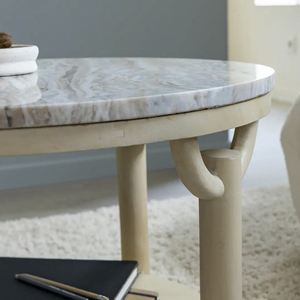 Mesa de Centro de Lujo para Sala de Estar, Base Redonda de Madera Sólida con Tapa de Mármol Natural Multicolor Sawar - Product Image 6