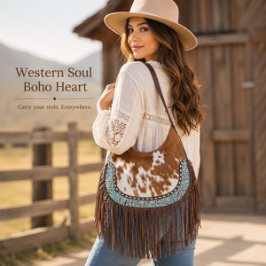 Premium Handmade Hair-On Cowhide Leather Fringe Hobo Bag Women | Western Boho Genuine Leather Shoulder <b>Handbag</b> | Vintage Single - Product Image 2