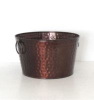 Cachepot ovale en métal martelé avec poignées latérales, pot à fleurs décoratif en fer