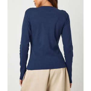 Camiseta de Punto de Manga Larga para Mujer, Cuello Redondo, Ajustada, Informal, para Otoño, 100% Acrílico, Anti-Pilling - Product Image 2