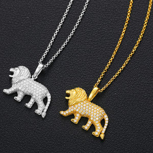 Collier pendentif lion plaqué or avec diamants, unisexe, style pavé, hip-hop, tendance, pour fiançailles - Product Image 5